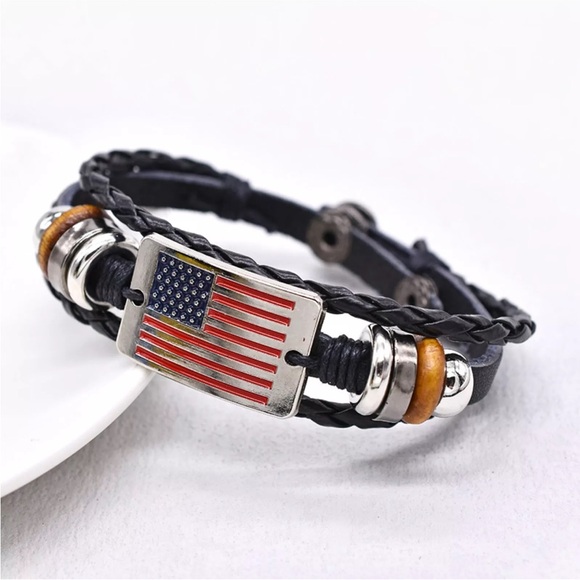 Vintage American Flag Snap Buckle Braided Leather Bracelet Red White Blue SALE - Picture 14 of 14
